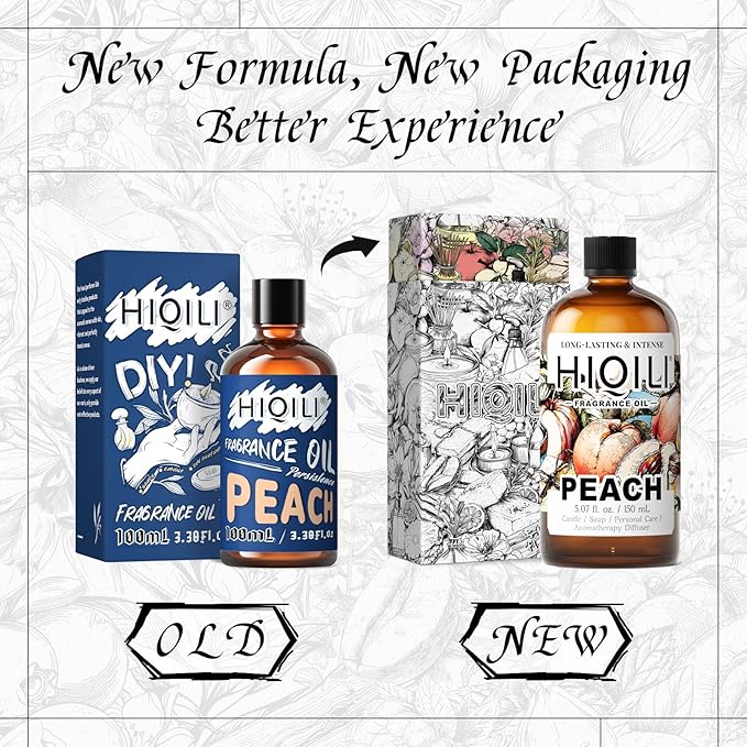 HIQILI Peach Fragrance Oil for Home Diffuser, DIY Candle, Linen & Room Freshener Spray Making, Juicy Fruit Scents - 5.07 Fl Oz