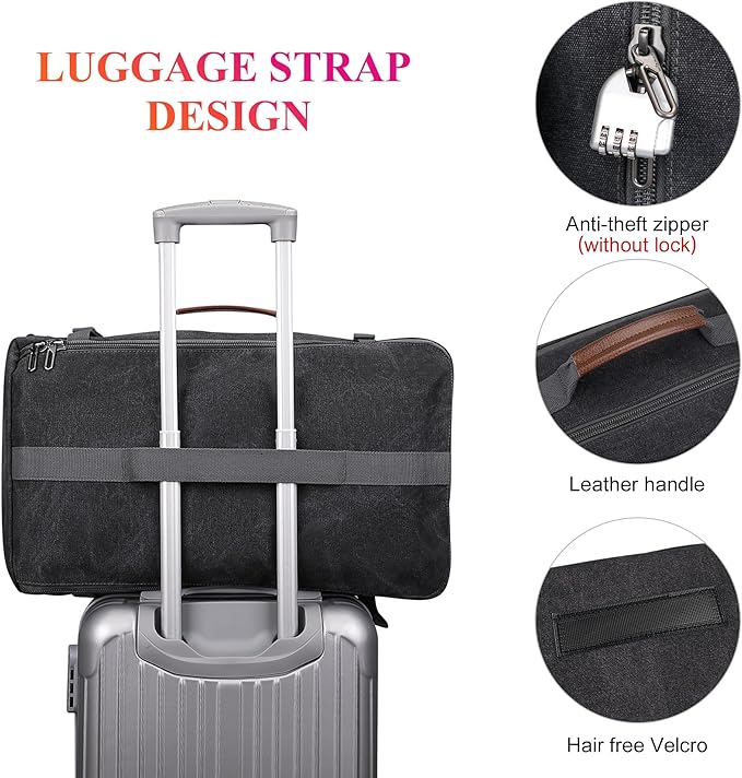 WITZMAN Canvas Backpack Vintage Travel Backpack Large Laptop Bags Convertible Shoulder Rucksack(A519-1 Black)