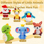 kacistech 6 Pack Christmas Crochet Kit for Beginners Adults & Kids, Animal Crochet Patterns with Video Tutorial, DIY Starter Kit Includes Yarn, Hook, Gift for Craft Lovers