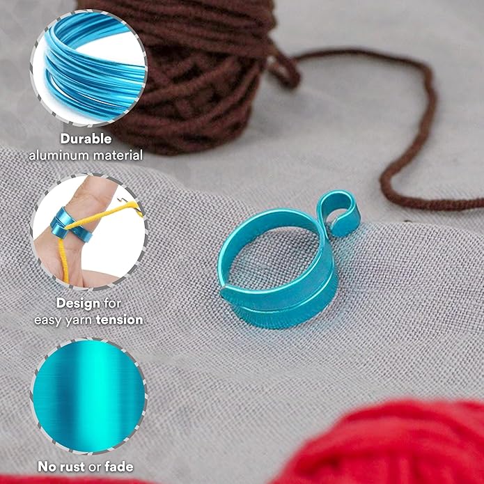 Crochet Tension Ring For Finger, Left & Right Handed Yarn Ring, Birthday Crochet Gifts For Crocheters, Knitters, Mother's Day Gifts For Mom, Grandma (Size 7-10, Turquoise)