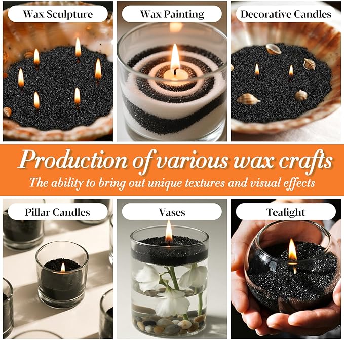 Candle Sand Wax with Wicks and Wick Tabs- 450g DIY Black Pearled Candle Wax, Refillable Pearled Sand Candles with Wicks, for Making Candles for Halloween, Party