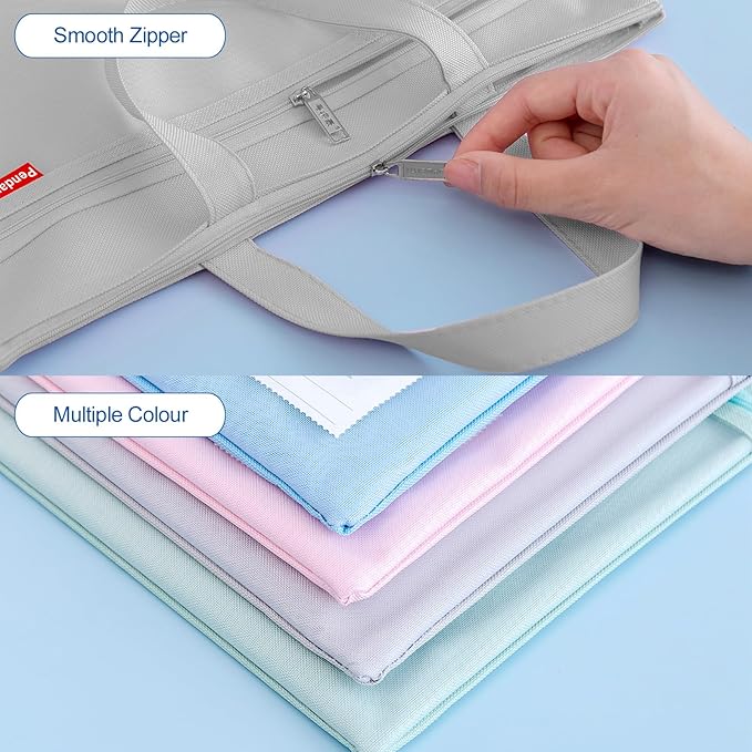 Pendancy Mesh Zipper Pouch 11x13.7 in, 2 pcs Large Double Pocket Waterproof File Bag with Handle, A4 Size Foldable Document Storage for Puzzle Project/Cross Stitch/Travel/Office（Gray Green）