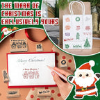 Marspark 22 Pcs Christmas Wooden Rubber Stamps and Craft Ink Pads Set Mixed Christmas DIY Cards Wooden Rubber Stamps for Party Scrapbooking Cards Making Supplies Gift Decor