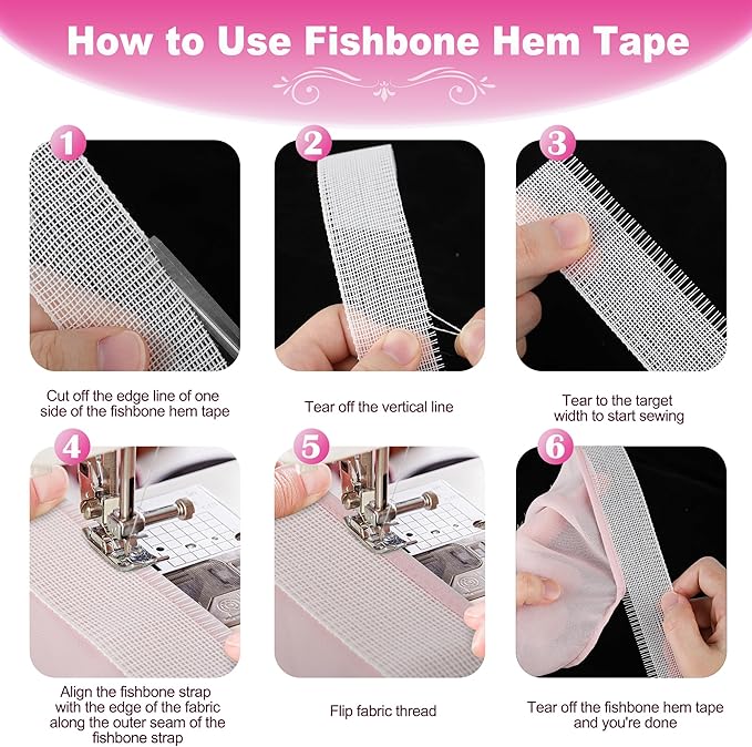 4 Yards Hemming Guide for Sewing, Fishbone Tape for Narrow Hem and Curved Hem Sewing Tool for Skirts Dresses Fishbone Boning Lining Reusable Boning Strip Seam S Ewing Guide for Clothing Hemmer Tool