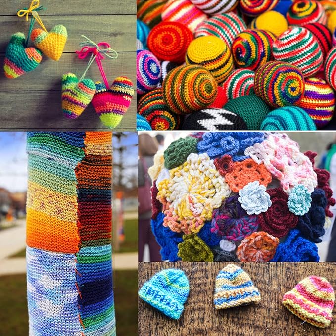 10 Acrylic Yarn Skeins,Multicolor Crochet Craft for Crocheting and Knitting,with Hooks Knitting Needles Stitch Markers,Crochet Starter Kit Beginners(650 Yard/250g)