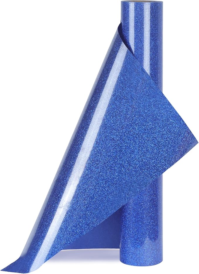 Blue Glitter HTV Heat Transfer Vinyl Rolls12inch by 9feet PU Stretch Iron on Vinyl HTV Vinyl for T-Shirt for Silhouette and Cameo (9Ft, Z1-Glitter Blue)