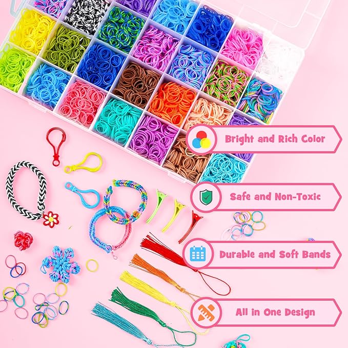INSCRAFT 21850+ Rubber Loom Bands Refill Kit, 41 Colors Rubber Bands with 400 S-Clips, 280 Beads, 5 Crochet Hooks, Tassels and More, Bracelet Making Kit for Girls Boys Kids Birthday Gift