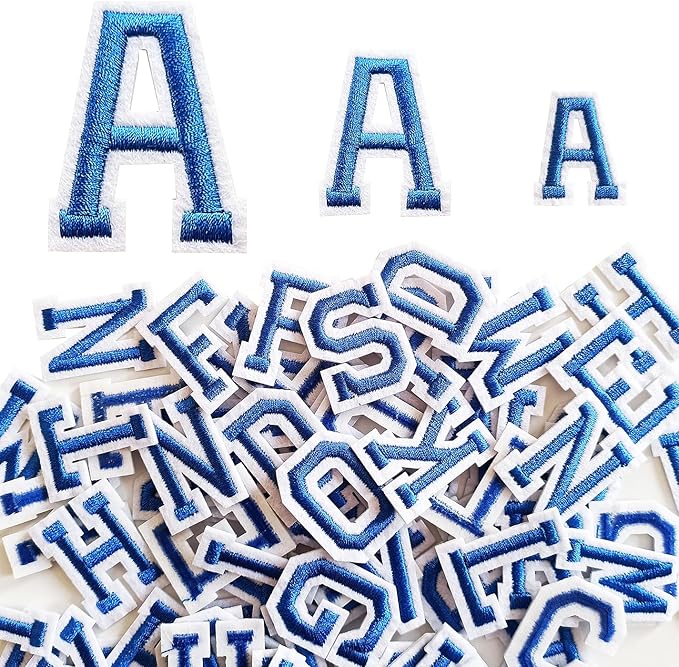1.3 inch Iron on Letter Patches 78 Pieces, A-Z Embroidered Alphabet Patches for Clothing Jackets Hats Backpacks Jeans Blue