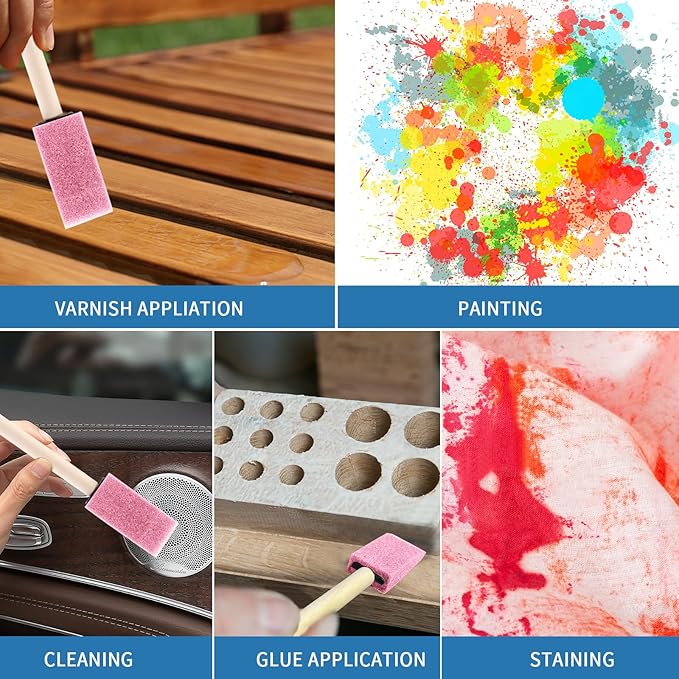 1" Foam Paint Brushes - 100 Pack, 1-Inch Painting Sponges - Premium Foam Brushes - Lightweight & Durable - Sponge Brush Ideal for Painting, Crafting, Acrylics, Stains, Varnishes (Pink)