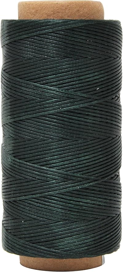 Mandala Crafts Forest Green Flat Waxed Thread for Leather Sewing - 197 Yds 210D 1mm Polyester Leather Thread String Waxed Cord for Leatherwork, Beading, Bookbinding, Hand Stitching