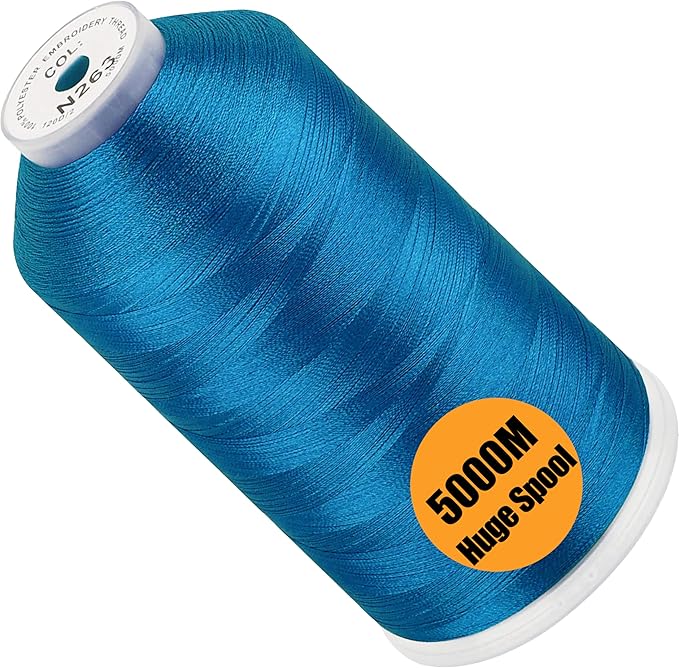 New brothread - Single Huge Spool 5000M Each Polyester Embroidery Machine Thread 40WT for Commercial and Domestic Machines - Sola Blue(Janome Color)