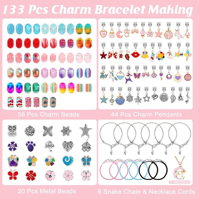 YJK Charm Bracelet Making Kit, DIY Jewelry Making Kit Christmas Gifts for Girls 5-12 Years Old, Beaded Jewelry Making Kit with Jewelry Box, Creative Crafts for Girls (Multicolor)