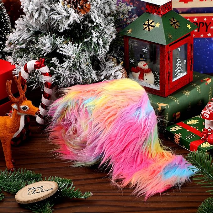 Tatuo Faux Fur Fabric Christmas Fluffy Fuzzy Craft Fake Fur Cuts Shaggy Synthetic Plush Patch Sewing DIY Winter Halloween Costume Gnome Beard Miniature Dolls Rugs Mats Gift(Colorful,4 x 100 Inch)