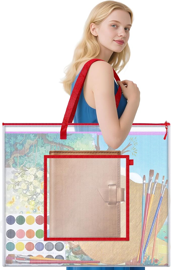 Large Poster Storage Bag, 25" x 19" Art Portfolio Bag with Pocket for Poster, Cutting Mat, Bulletin Board, Scrapbook, Keepsake - Waterproof Art Bag for Home Office Outdoor