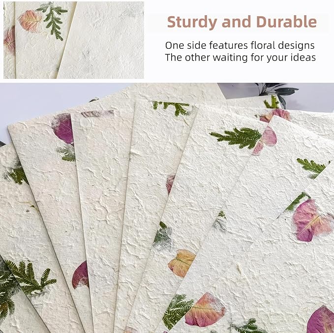 Handmade Botanical Craft Paper - 10 Sheets 15x22 Inch Acid-Free Art Paper for Watercolor,Wedding Invites,Scrapbooking - Vintage Textured Designs for DIY,Gift Wrapping & Cultural Projects