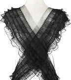 1 Yards Black Pleated Lace Chiffon Fabric Elastic Lace Trim for Wedding Bridal Dress Decoration DIY Sewing Clothing Decoration, 6 Inch