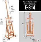 U.S. Art Supply Master Multi-Function Studio Artist Wooden Floor Easel - Large Heavy Duty Adjustable H-Frame, Tilts Flat, Mast Adjusts to 97" High - Beechwood Painting Canvas Holder Stand with Wheels