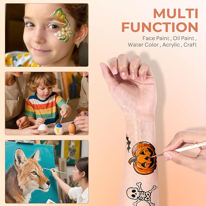 Nicpro 7pcs Face Paint Brush Set, Aesthetic Pastel Artist Paintbrushes for Body Face Painting, Acrylic Watercolor Oil Gouache, Professional Paint Brushes for Halloween Cosplay Party Makeup Kit