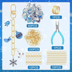 AUGSUN 189 Pcs Christmas Winter Keychain Making Kit, Charm Jewelry Chain 60 Charms 12 Keychain Clips Hooks 15 Extender Chains 100 Jump Ring and Jewelry Plier for DIY Crafts Accessories Holiday Gifts