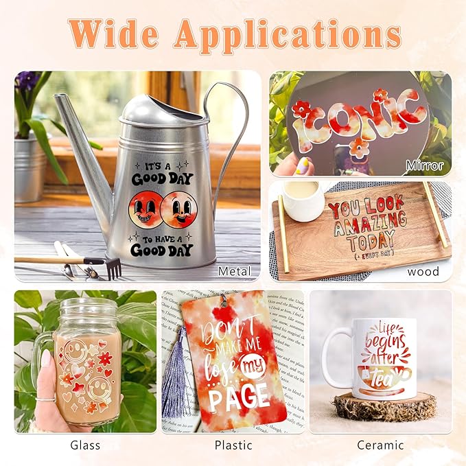 Tie Dye Permanent Vinyl Roll- 12'' x 8ft Orange Clouds Permanent Adhesive Vinyl for Mugs Decors Self Adhesive Sticker