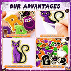 72 Pcs Autumn Halloween Patches Chenille Halloween Letter Patch Self Adhesive Embroidered,Include 52 A-Z Letters Patches,20 Pumpkin Ghost Skeleton Witch Hat Spider Gravestone Sew on Patch Stickers