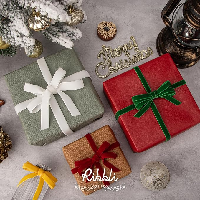 Ribbli Polyester Off White Velvet Ribbon,5/8 Inches Continuous10-Yard Spool,Christmas Ribbon for Gift Wrapping,Floral Bouquets, Home Decor