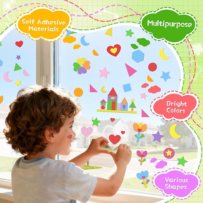 1808Pcs Foam Stickers,Foam Shape Stickers Self Adhesive,Colorful Star Heart Circle Sticker for Kids Crafts Large Small Geometric Sticker for Preschool Classroom Scrapbook Supplies(16,Multicolor)