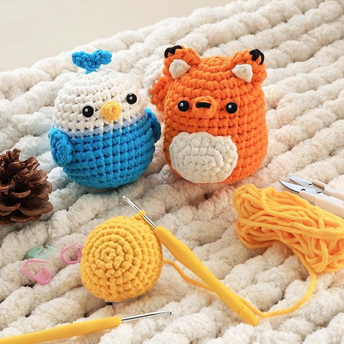 Crochet Kit for Beginners - Crochet Kits Knitting & Crochet Animals Beginner Crochet Kit for Adults Kids Amigurumi Crocheting Kit with Step-by-Step Tutorials Gift for Girl Women Kid - Forest Friends