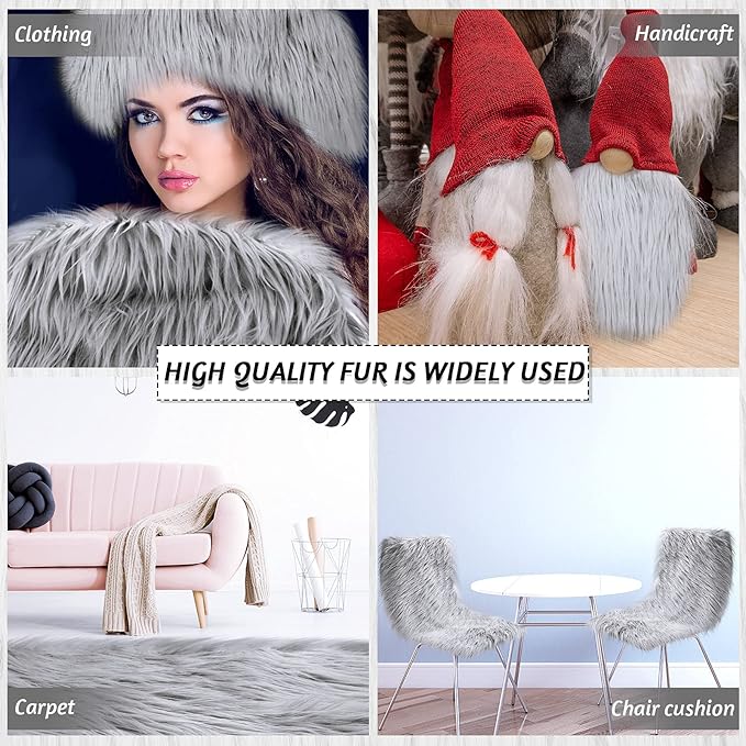 Tatuo 60 x 18 Inch Platinum Grey Faux Fur Fabric Christmas Fluffy Fuzzy Craft Fake Fur Cuts Shaggy Synthetic Plush Patch Sewing DIY Winter Halloween Costume Gnome Beard Miniature Dolls Rugs Mats Gift
