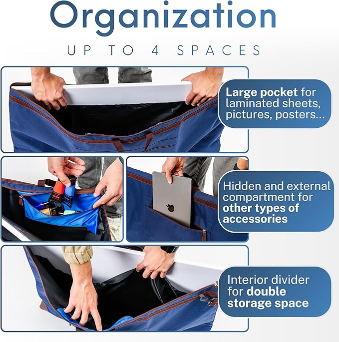 Large 24 x 36 inches Art Portfolio Bag, Fits ARCH D Blueprints, Posters & Art Prints, Waterproof Artist Case with Shoulder Strap, Durable Blue Carrying Tote for Architects, Designers & Students