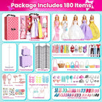 UCanaan 180 Pcs Doll Clothes and Accessories Set, Princess Gowns, Dresses, Tops, Pants, Shoes, Hangers, Fashion Doll Wardrobe, Ages 3+ Best Gitfs for Girls Christmas Birthday