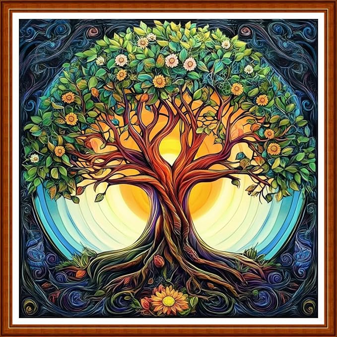 Funart Stamped Cross Stitch Kits for Beginners Full Range of Cross Stitching Preprinted Embroidery Kits for Adults, 11CT Embroidery Pattern Needlepoint Kits-Magic Tree 18x18 inch