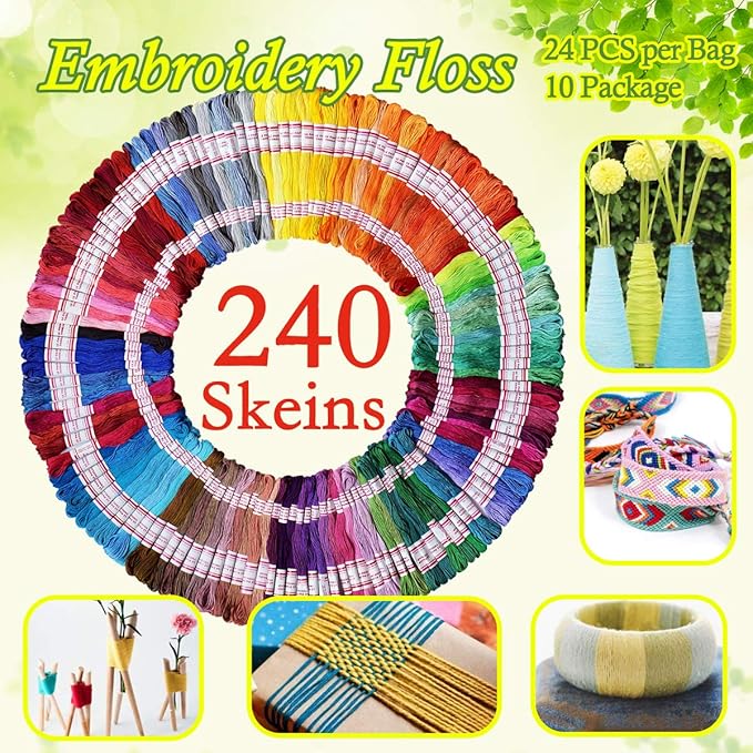 LE PAON Embroidery Floss 240 skeins 100% Egyptian Long-Staple Cotton Cross Stitch Threads -Friendship Bracelets String -Mercerized Crafts Floss Total 1920M 8M/pc 24pcs/Bag 10package