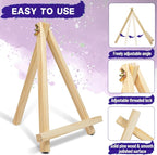 10Pack Canvas Boards and Easel Set for Painting,8x10 Inch Art Canvas with 10 Wooden Easels, 24 Brushes, 24 Acrylic Paints,10 Paint Trays,Painting Canvas for Acrylic Oil, Art Crafts,Party Painting Kits