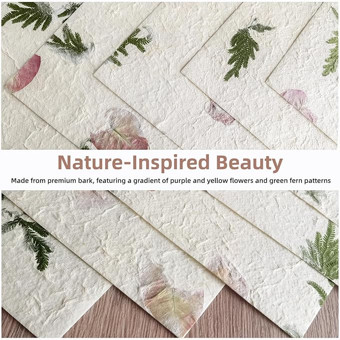 ANXINZENITH Handmade Botanical Craft Paper - 15 Sheets A4 Acid-Free Art Paper for Watercolor,Wedding Invites,Scrapbooking - Vintage Textured Designs for DIY,Gift Wrapping & Cultural Projects (15)