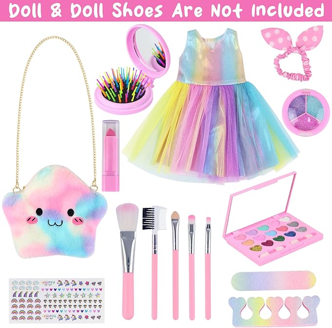 UNICORN ELEMENT 15 Pcs 18 Inch Doll Accessories - Dress with Makeup Set for Generation Dolls - Clothes and Accessories (Doll NOT Included)