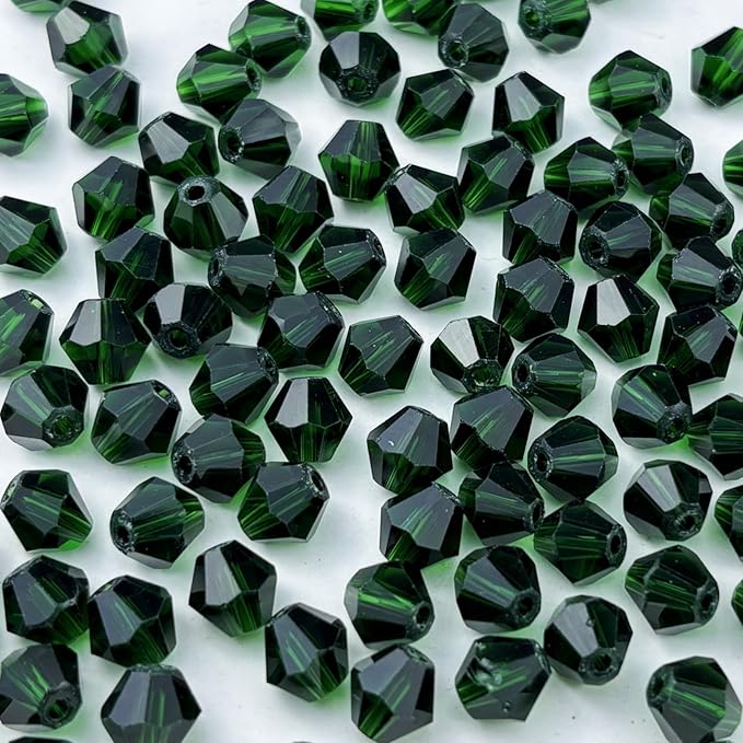 200pcs 6mm Bicone Glass Crystal Beads for Jewelry Making, Faceted Bicone Glass Spacer Beads for Bracelet Earring Necklace DIY Craft(Dark Green)
