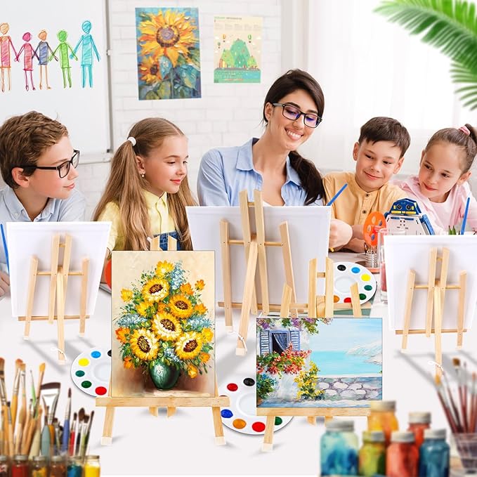 AROIC 15In Wood Easels, Easel Stand for Painting Canvases, Tripod Art Easel, Painting Party Easel, Kids Student Tabletop Easels for Painting, Portable Canvas Photo Picture Sign Holder （16PCS）