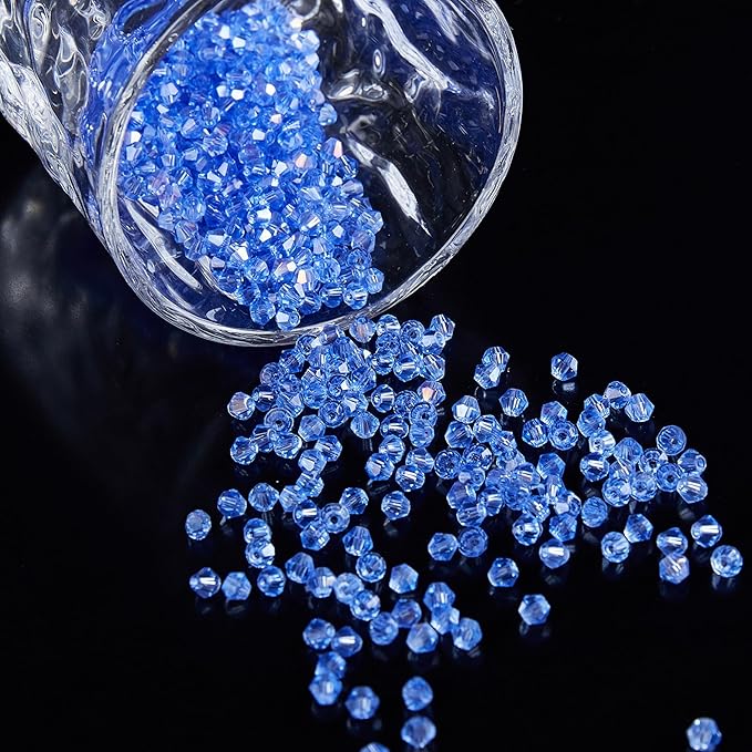 1100PCS 4mm Bicone Crystal Glass Beads for Jewelry Making, Sparkling Mini Beads for Suncatchers, DIY Bracelets & Craft Projects(Light Blue)