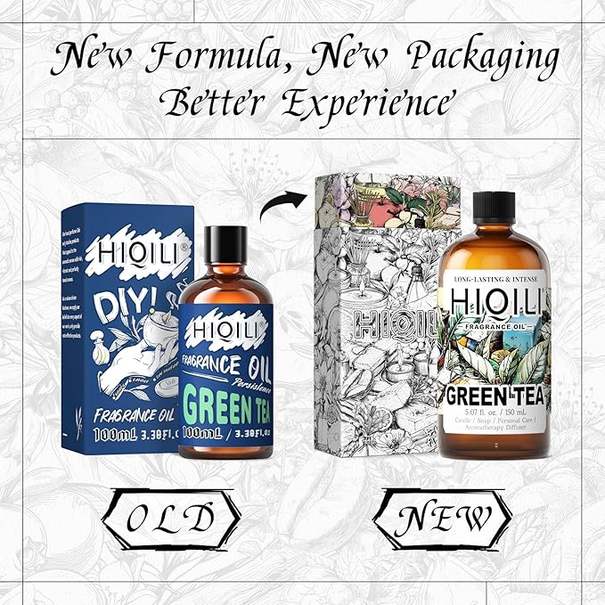 HIQILI Green Tea Fragrance Oil for Candle & Soap Making, Refreshing Scents, for Home Diffusers, Laundry Dryer Balls - 5.07 Fl Oz