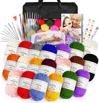 Aeelike 20pcs Acrylic Yarn for Crocheting, Crotcheting Set for Beginners, Crochet Kit with Everything Include 1093 Yards Yarn, Aluminum Crochet Hooks,Step-by-Step Instruction and Black Organiser Bag