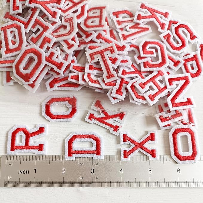 1.3 inch Iron on Letter Patches 78 Pieces, A-Z Embroidered Alphabet Patches for Clothing Jackets Hats Backpacks Jeans Red