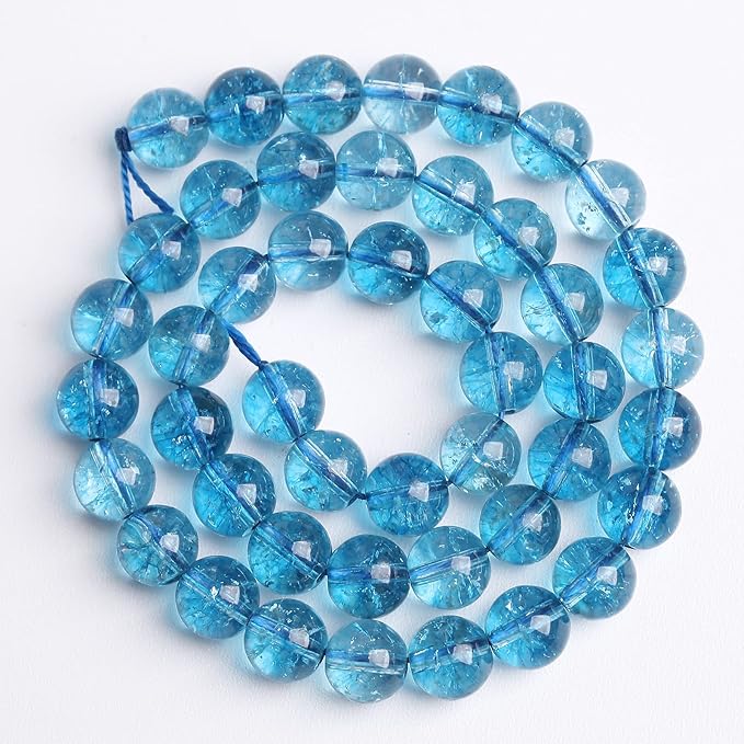 6mm 60PCS Blue Crystal Crackle Quartz Stone Spacer Round Loose Beads for Jewelry Making DIY Bracelet 15 inches Strand