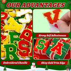 104 Pcs Red Green Christmas Patches Chenille Letter Patches Embroidered Stick on Patches Self Adhesive for Clothing,A-Z Letter Stickers Sew on Patches for Sweaters Jackets Hats Stockings Backpacks