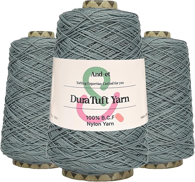 And-et DuraTuft Yarn 45 Vibrant Colors Tufting Nylon Yarn Pack - Ideal for Crochet, Craft Projects -100% B.C.F. - 3 Cones x 1.66lbs -180yards -Perfect for Rug Weaving and Knitting (43 Grey)