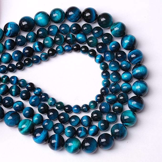 Blue Tiger Eye Gemstone Loose Beads Natural Round Loose Stone Beads for Jewelry Making DIY Bracelet Necklace Earrings 8mm 48pcs 1 Strand 15" (Blue Tiger Eye, 8mm)