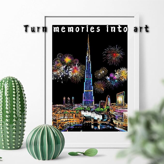 Scratch Rainbow Painting Art Paper Scratch & Sketch Art for Adults Scratch Painting Creative Gift Engraving Art&Craft Set Sketch Pad DIY Scratchboard with 4 Tools 11.7''x8.3''(City Series)