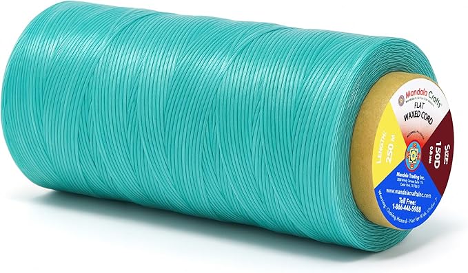 Mandala Crafts Aquamarine Flat Waxed Thread for Leather Sewing - 273 Yds 150D 0.8mm Polyester Leather Thread String Waxed Cord for Leatherwork, Beading, Bookbinding, Hand Stitching