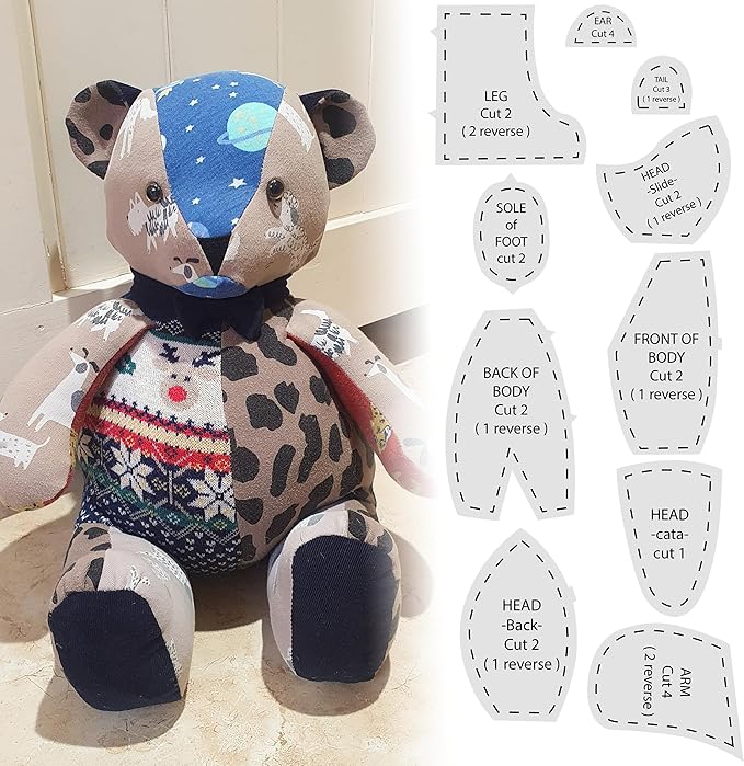 10 Pcs Memory Bear Patterns for Easy Sewing Template, Acrylic Material Ruler Set for Beginners with Instructions, Preserve Your Memories, Large Stencil for Home Cutting & Quilting Art Craft, L 15 Inch