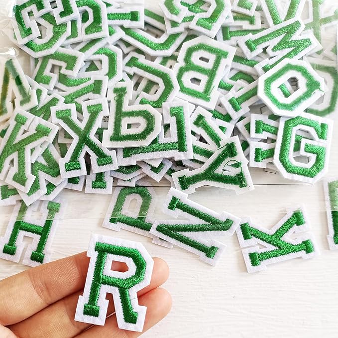 1.3 inch Iron on Letter Patches 78 Pieces, A-Z Embroidered Alphabet Patches for Clothing Jackets Hats Backpacks Jeans Green